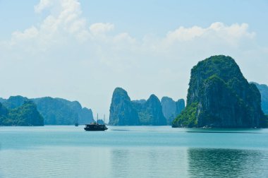 HaLong Bay, Vietnam ve Güneydoğu Asya 'daki rock adasının manzarası