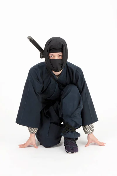 Retrato Samurai Masculino Asiático Con Katana Usando Kimono —  Fotos de Stock
