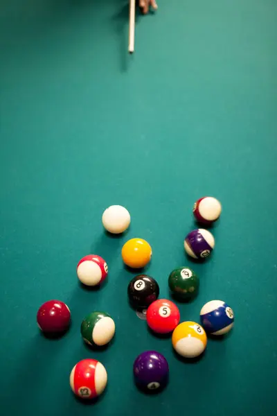 Biljartspel Een Biljarttafel Ballen Keu — Stockfoto