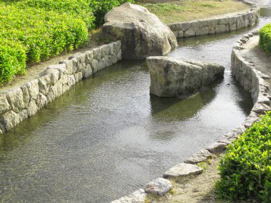 Arka planda Japonya 'daki taş bahçesi, kapatın.