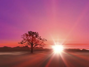 Dağlarda güzel renkli günbatımına karşı 