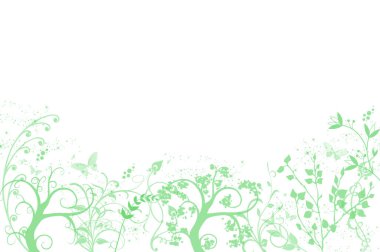 Yeşil çiçek süslemesinin soyut beyaz arkaplanı