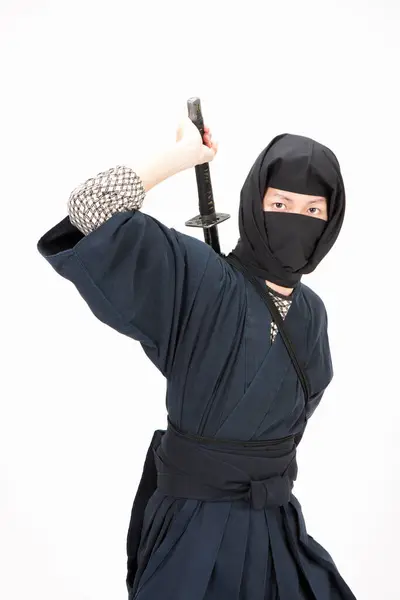 Joven Asiático Hombre Samurai Con Katana Espalda —  Fotos de Stock