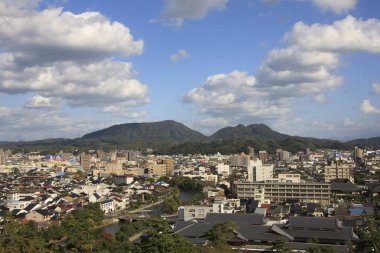 Japonya 'nın Shimane kentindeki Matsue şehrinin hava görüntüsü
