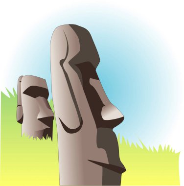 Bir tarladaki Paskalya Adası 'ndan iki Moai heykeli..