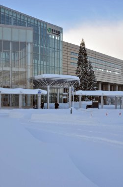 Japonya 'nın Hokkaido kentindeki Matsumae kasabasındaki karla kaplı binaların manzarası