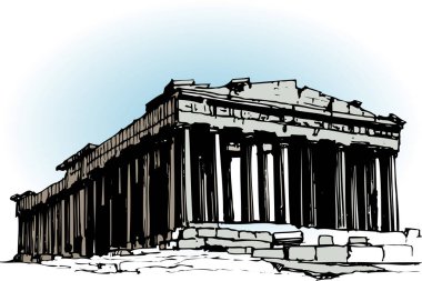 Atina 'daki antik tapınak, Yunan, illüstrasyon 