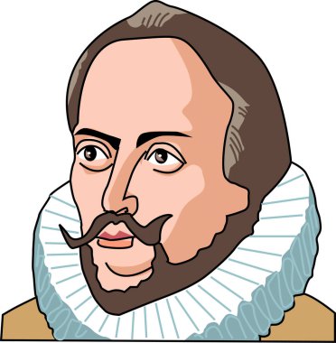 Beyaz arka planda William Shakespeare 'in karikatür çizimi