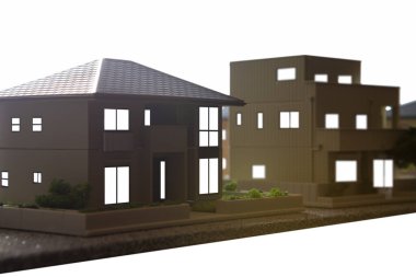 Beyaz arka planda minyatür evler 