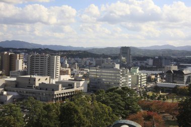 Japonya 'nın Shimane kentindeki Matsue şehrinin hava görüntüsü