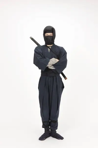 Retrato Samurai Masculino Asiático Con Katana Usando Kimono —  Fotos de Stock
