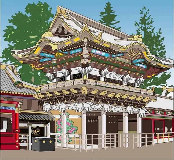 美しい古代日本寺院のカラフルなイラスト — ストック写真