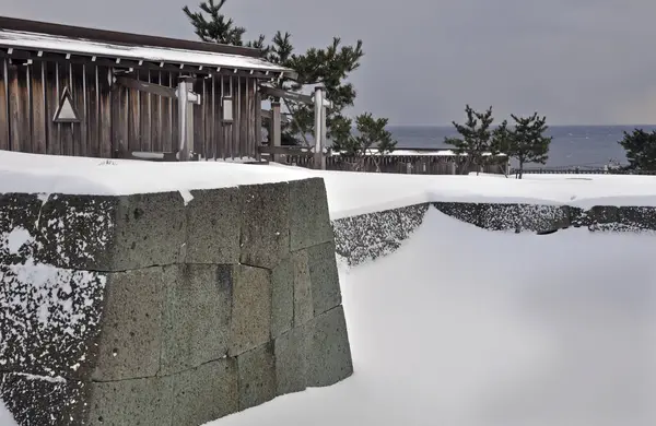 Scenic Shot Ancient Japanese Temple Snow Covered Hokkaido Japan — Stock Photo, Image