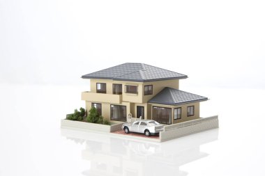 Minyatür araba ve ev beyaza biniyor.