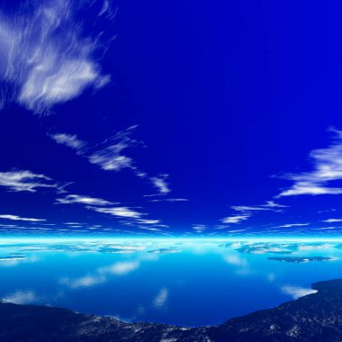 Mavi Gökyüzü bulutlu deniz üzerinde 