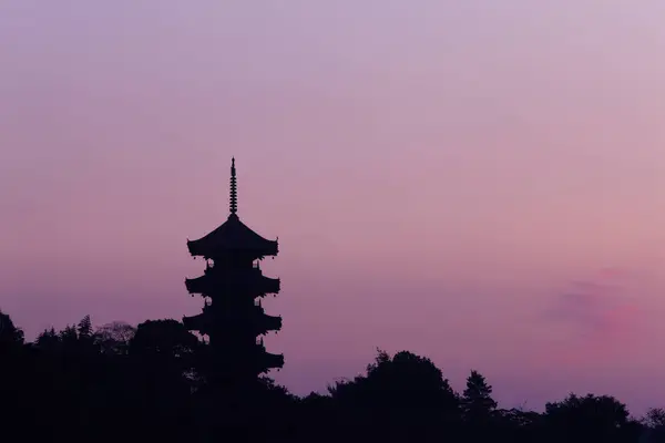 silhouette of the pagoda in the sunset at Japan