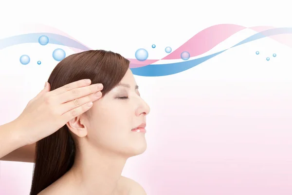 stock image Skincare and healthy lifestyle concept featuring a portrait of a beautiful Japanese woman with flawless skin