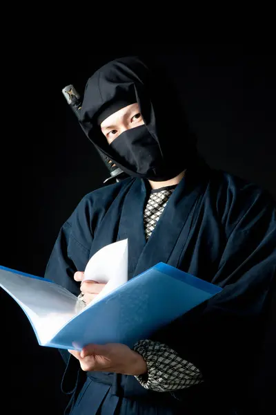 Man Black Robe Holding Folder Papers — Stock Photo, Image