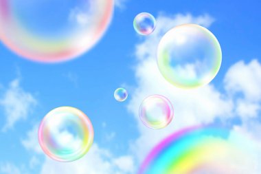 sabun köpükleri mavi gökyüzü arka planında