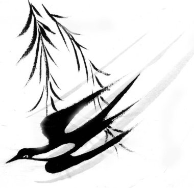 Siyah ve beyaz kuşun ağ çizimi 