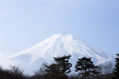 Japonya 'da kışın Fuji Dağı' nın güzel karlı zirvesi