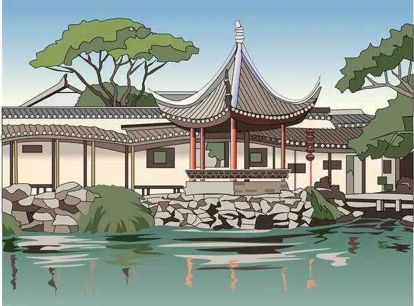 Színes Illusztrációja Gyönyörű Ősi Japán Templom — Stock Fotó