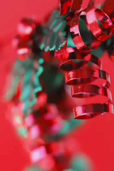 Decoración Navidad Sobre Fondo Rojo Cerca — Foto de Stock