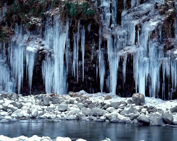 Beautiful Landscape Frozen Waterfall Forest — Stock Photo, Image
