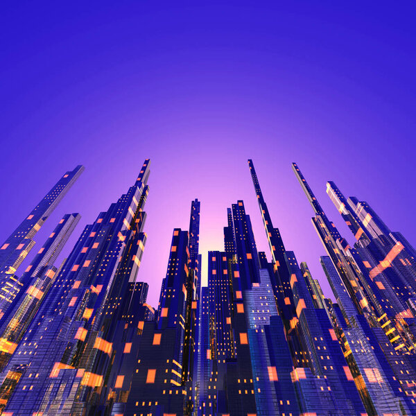 3d illustration of futuristic city - fantasy illustration