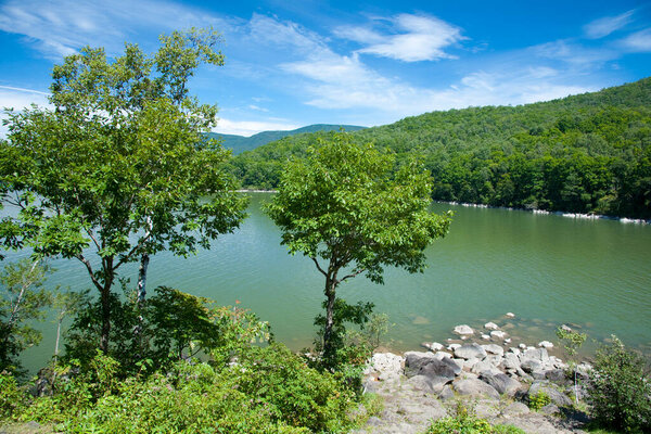 beautiful view of lake in mountains landscape