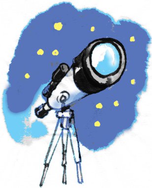 El Çizimi Teleskop Beyaz Arkaplanda İzole Edildi 