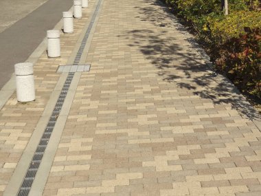 Gündüz vakti parktaki tuğla yola yaklaşıyoruz. 