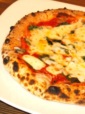 Domatesli ve mozarellalı lezzetli pizza.