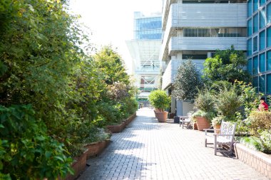 Şehir konsepti arka plan, modern şehir mimarisi gündüz görünümü 