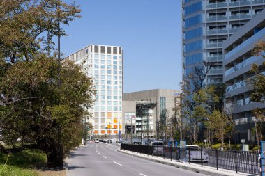 Şehir konsepti arka plan, modern şehir mimarisi gündüz görünümü 