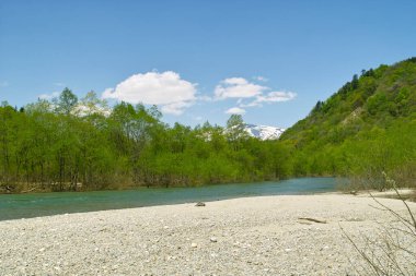 Dağ nehri ile güzel doğa manzarası