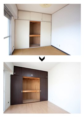 Yeni odaların modern iç tasarımı kolajı
