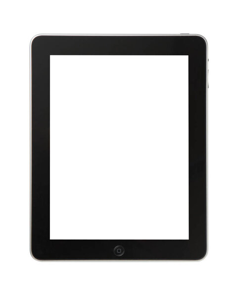 close-up view of modern tablet device on isolated on white background