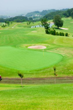 Kırsaldaki golf sahasında. Yeşil çimenlerin inanılmaz rengi. 