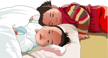 Yatakta uyuyan iki gencin resmi.