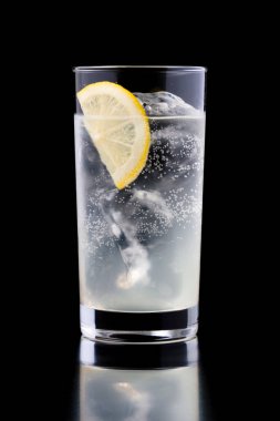 Bir bardak buzlu ve limonlu cin tonik.