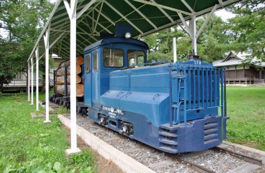 Ormanda eski bir buharlı lokomotif.