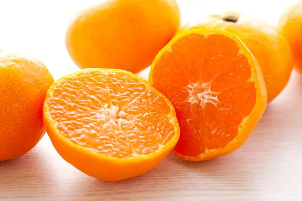 Fresh Ripe Oranges Wooden Table Background — Stock Photo, Image