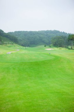 Yeşil tepeli golf sahasının güzel manzarası