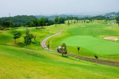 Kırsaldaki golf sahasında. Yeşil çimenlerin inanılmaz rengi. 