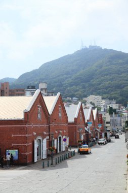 Hakodate, Japonya 'daki Kanemori Kırmızı Tuğla Depolarının manzarası