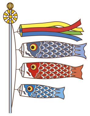 Japon sazan kuşları olan Koinobori 'nin renkli çizimleri geleneksel olarak Japonya' da Çocuk Günü (Kodomo no hi) kutlamalarında uçar.. 