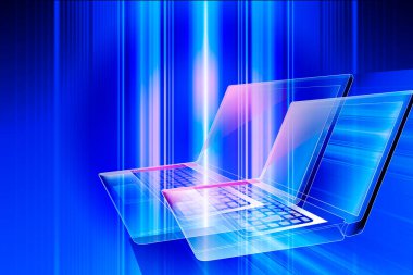 Renkli bilgisayar ve dijital arkaplanının dijital illüstrasyonu