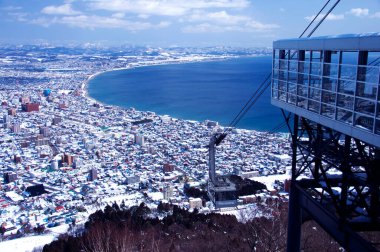 Hakodate Dağı 'ndan güzel havada panoramik manzara. Hakodate Gözlemevi, Japonya