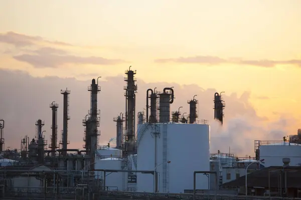 Petrokemisk Industri Solnedgången — Stockfoto